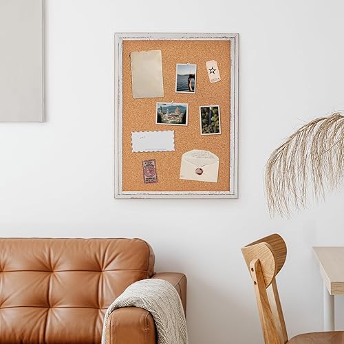 Vista 8 de DOLLAR BOSS White Cork Board for Wall - 24 X 18 Inches, Rustic Wooden Frame Bulletin Board, Decorative Hanging Pin Board for Office & Home Decor