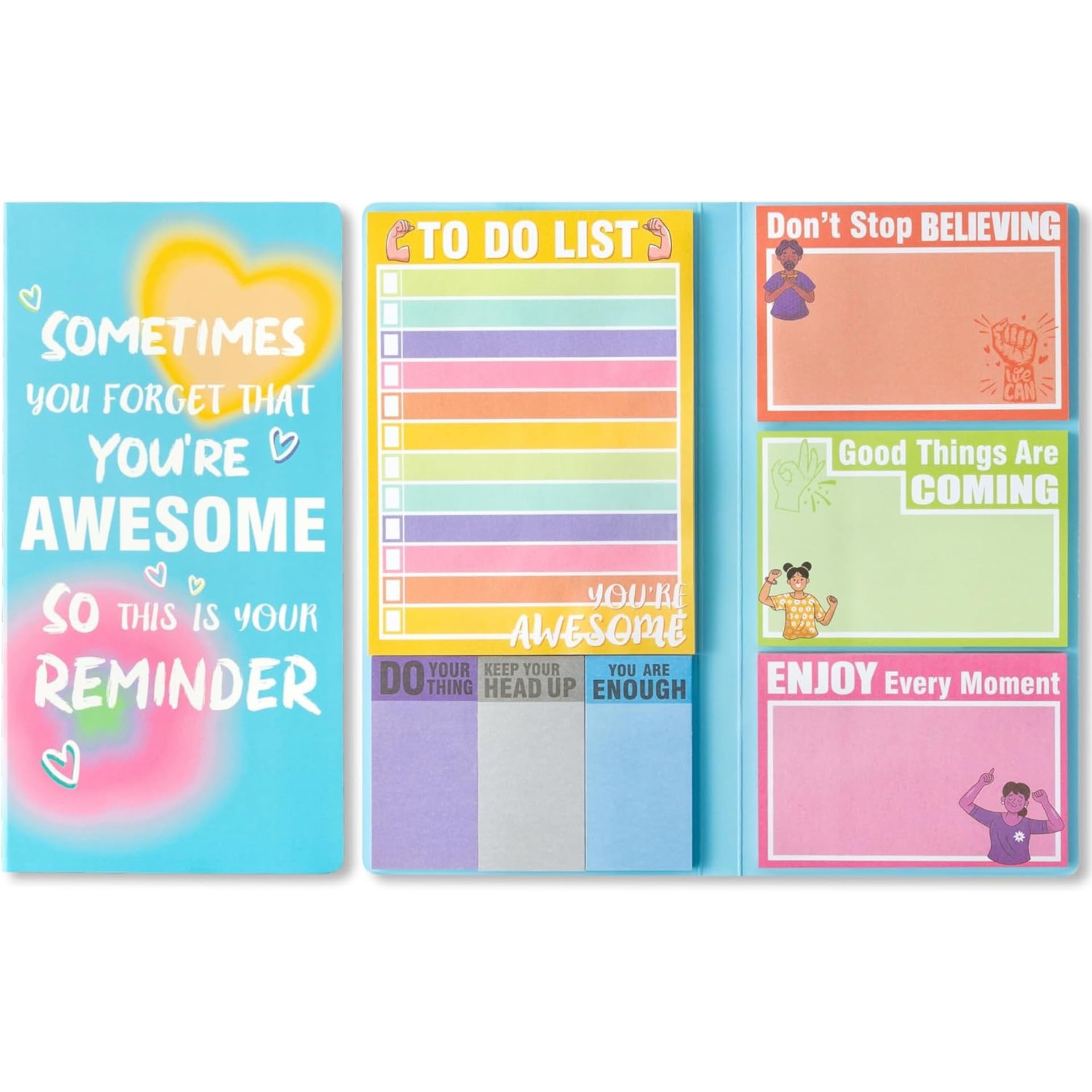 Heart Rainbow Notes Set, 550 Sheets,Cute Cartoon Dog Post It Notes with 3 Point Pens, Self-Adhesive Writing Memo Pages Back to School Office Supplies