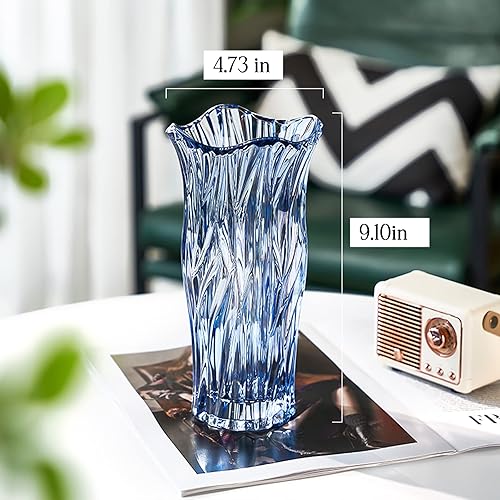 Miniatura 2 de Jarrón de vidrio para flores, jarrones de vidrio transparente azul para centros de mesa, jarrón de cristal para decoración de flores de mesa del