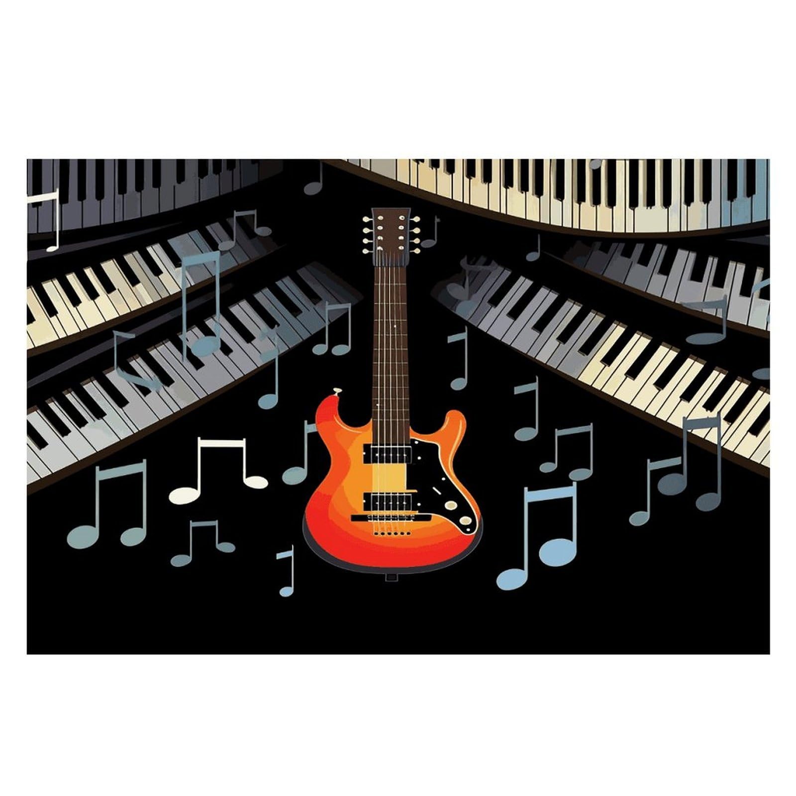 Guitar Piano Pattern Placemats Heat-Resistant Washable Place Mats Anti Slip Dining Table Place Mats Wipeable Dining Table Mats Kitchen Decoration Placemats 17.7’’×11.8’’