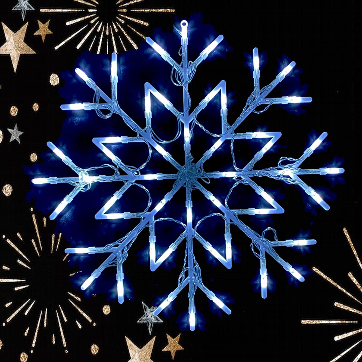 Eyesome 50 LED Snowflake Light Christmas Window Home Festive Decoration Light Battery Operated Indoor Use Steady/Flashing Light Up Xmas New Year Party Office Decor 35cm x 35cm (Cool White LED)