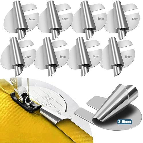 OuMaiFeng Nähmaschinen Zubehör Rolled Saum Nähfuß, Nähzubehör Mit 8-Größen Edelstahl Nähen Rolled Saum Presser Fuß Für Zuhause Geeignet Für Eine Breite Palette (Sewing Machine Presser (3-10 mm)) - Rollsaumfuß 3-10mm