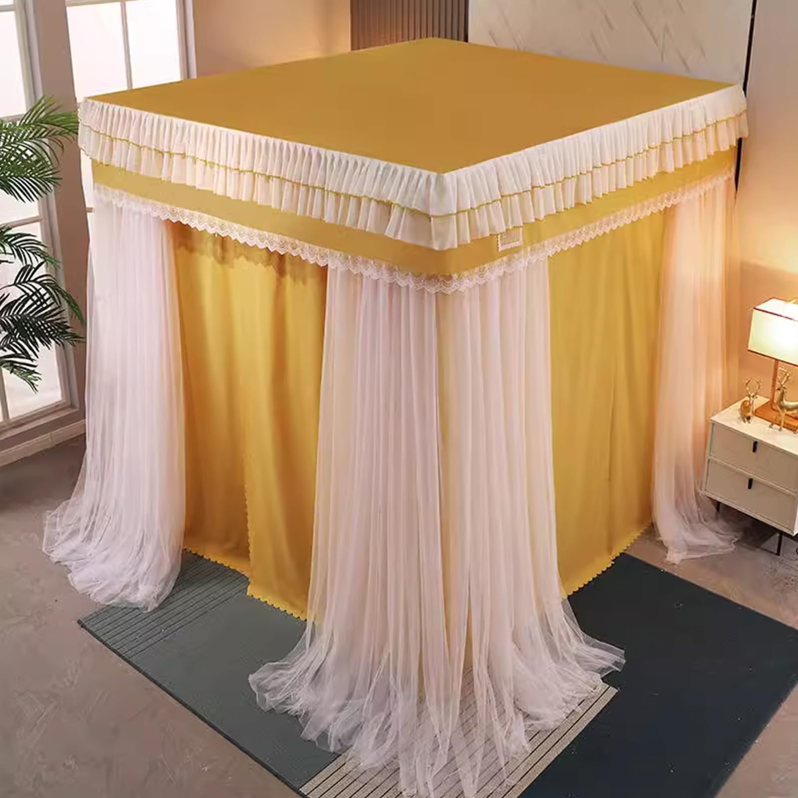 4 Esquinas Poste Princesa Cortinas Cama con Dosel para s, 4 Apertura Cama Queen King Tienda De Campaña Mosquitera - Toldos De Malla Transparente De Doble Capa Cortinas Decoración De La Habit