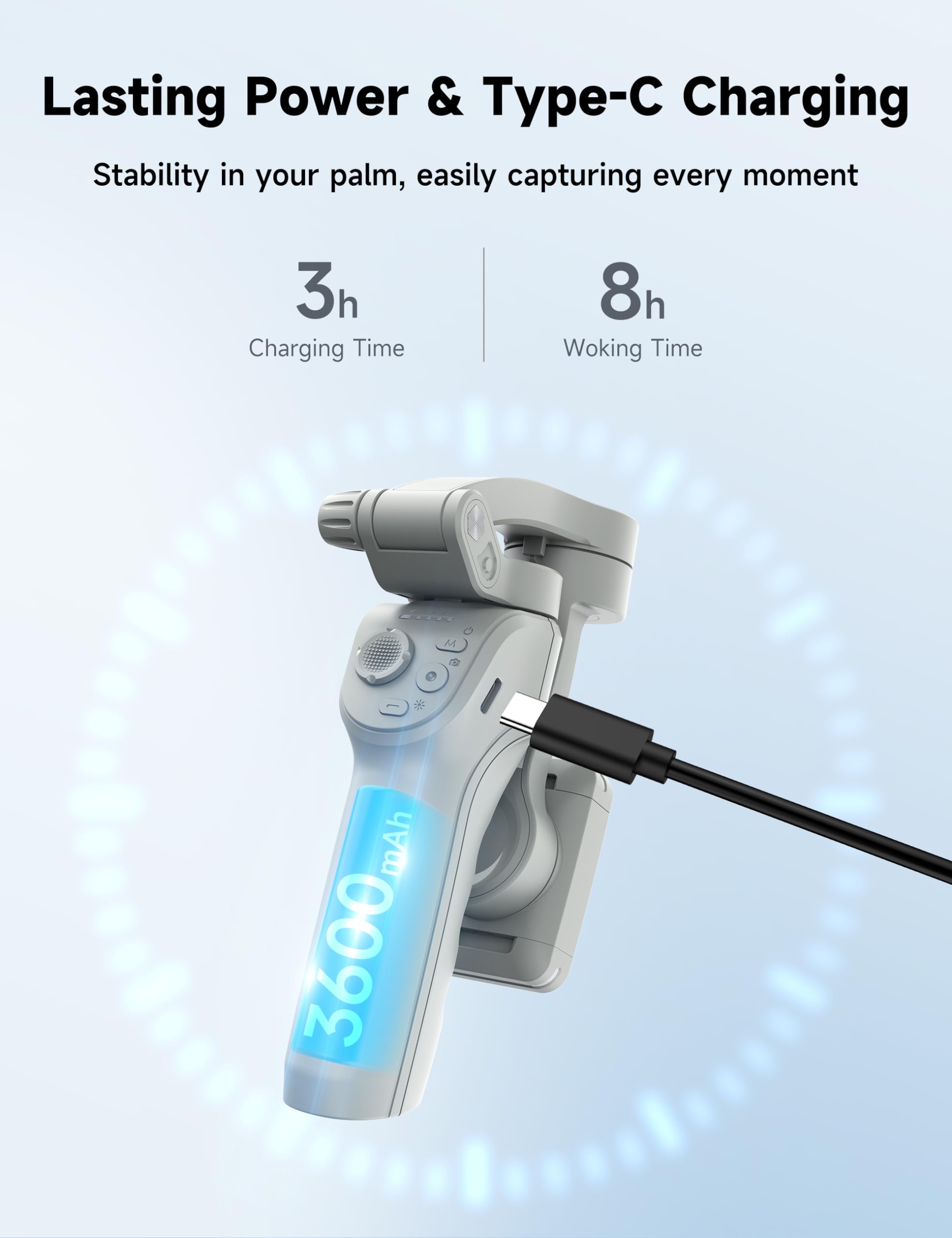 Stabilizzatore cardanico per smartphone, giunto cardanico a 3 assi, gimbal intelligente con tracciamento faccia/oggetti, portatile e pieghevole, stabilizzatore di vlogging per Android e iPhone 15 14