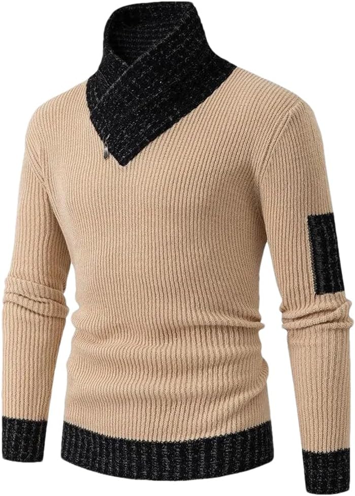 Men's High-Neck Sweater Knitted Top Retro Slim Fit Pullover Clothing Men's Sweater