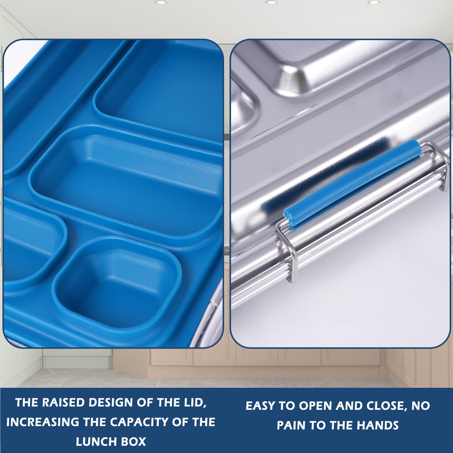 LCHLZZ Bento Box in acciaio inox, 5 scomparti con 2 contenitori bonus, a prova di perdite e senza BPA, contenitori per il pranzo in acciaio inox 304, per ufficio, viaggi, lavabili in lavastoviglie