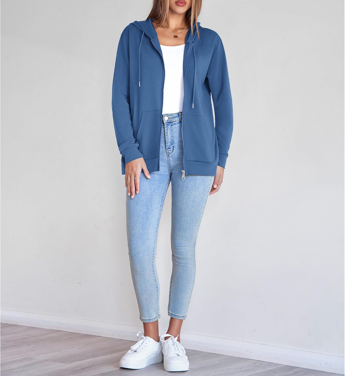 Womens Zip Up Hoodies Long Sleeve Hooded Sweatshirts Lightweight Fall Fashion Clothes Casual Trendy Jacket - Image 3