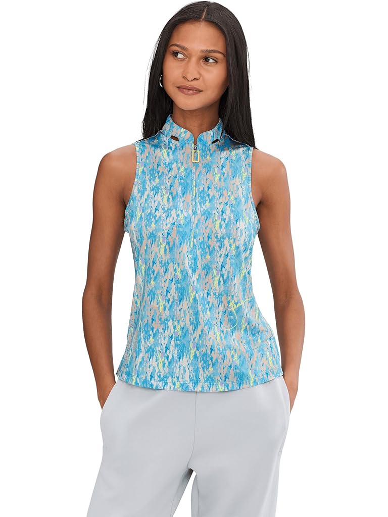 Blue Jamie Sadock Fingerpaint Print Sleeveless Polo