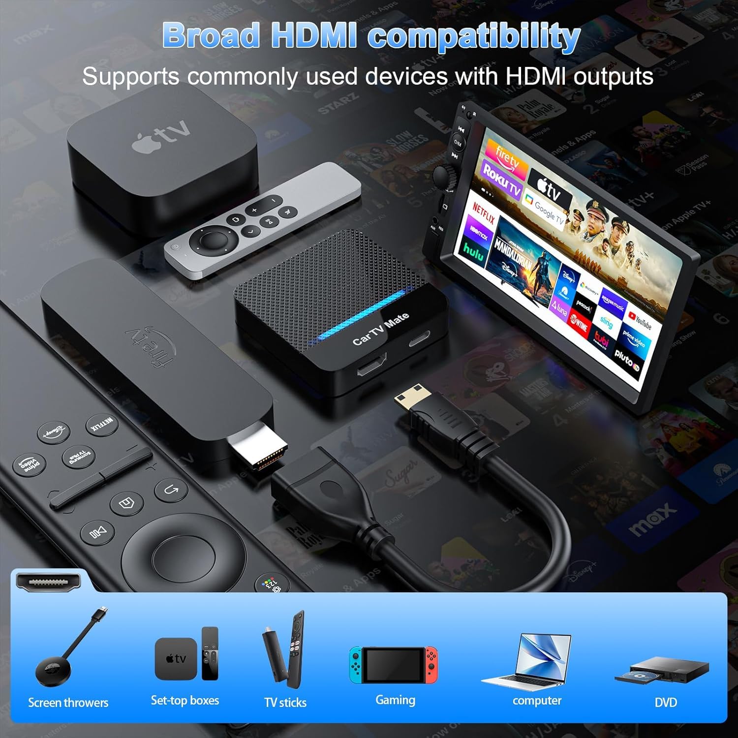 Car TV Mate Pro – Adaptador sem fio CarPlay e HDMI para Fire T V