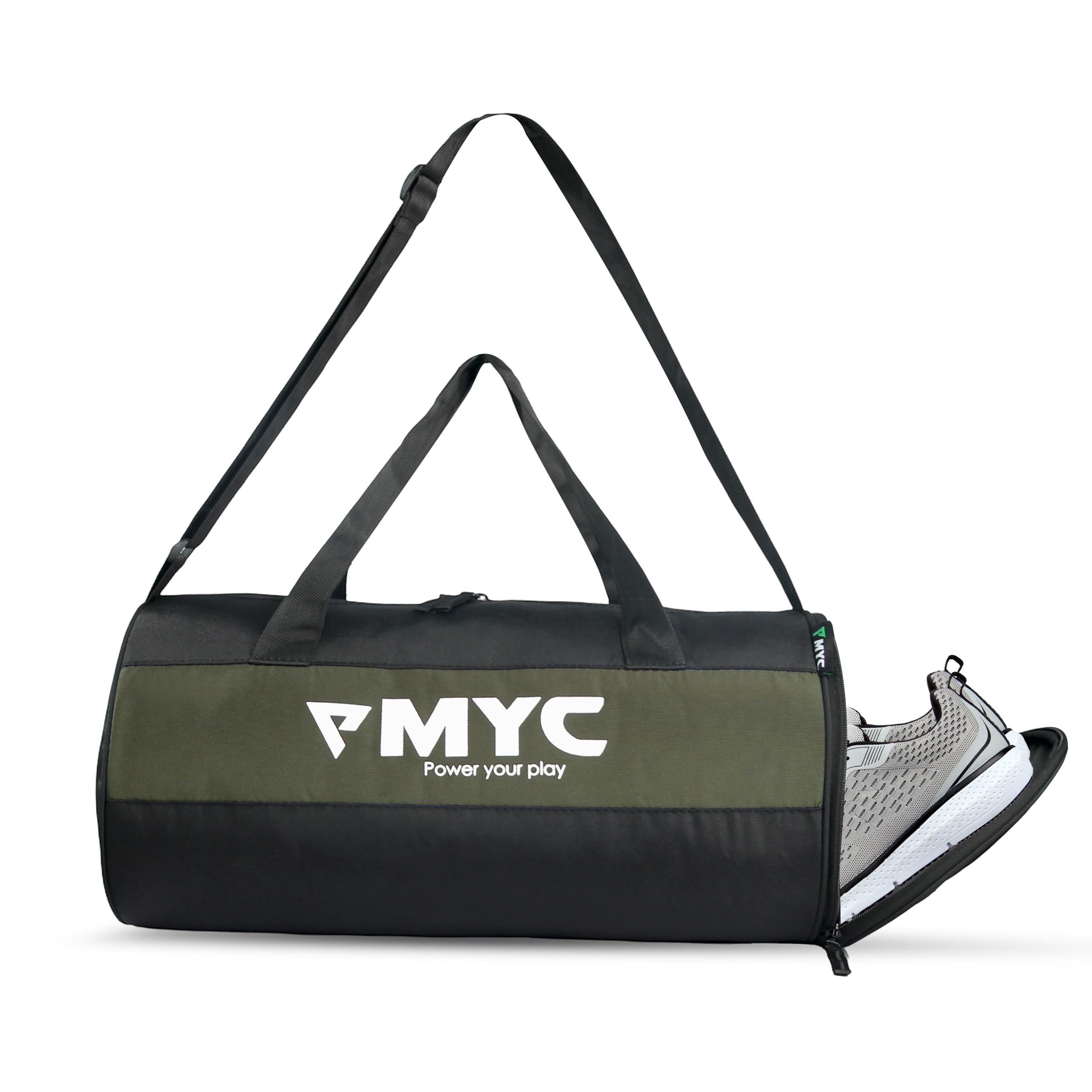 20L Unisex Gym & Travel Duffel Bag with Shoe Compartment | Adjustable Strap, Spacious Design for Men & Women –Black/Olive (49 cm)-image-12