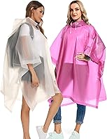 Vista 47 de Paquete de 2 ponchos de lluvia para adultos, reutilizables, impermeables, de supervivencia, emergencia, resistente, con capucha con cordón Azul