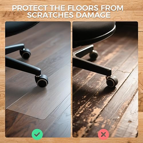Miniatura 7 de Tapete para silla de oficina para suelos de madera dura, 48 x 36 pulgadas, PVC transparente grande, protector de escritorio grueso y antideslizante