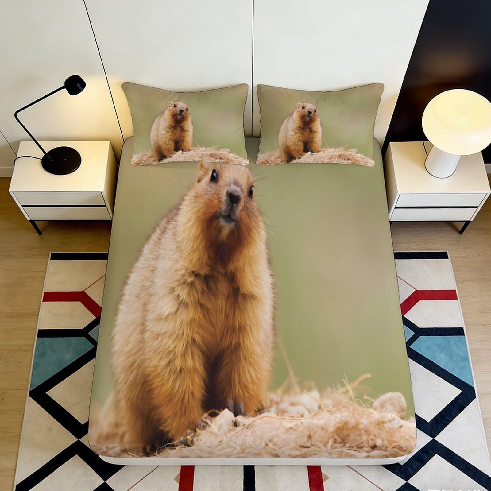 3D Printed Marmot Nature Fitted Sheet Microfiber Soft Breathable Prairie Animal Mattress Cover Bedroom Decor 90x200x25cm