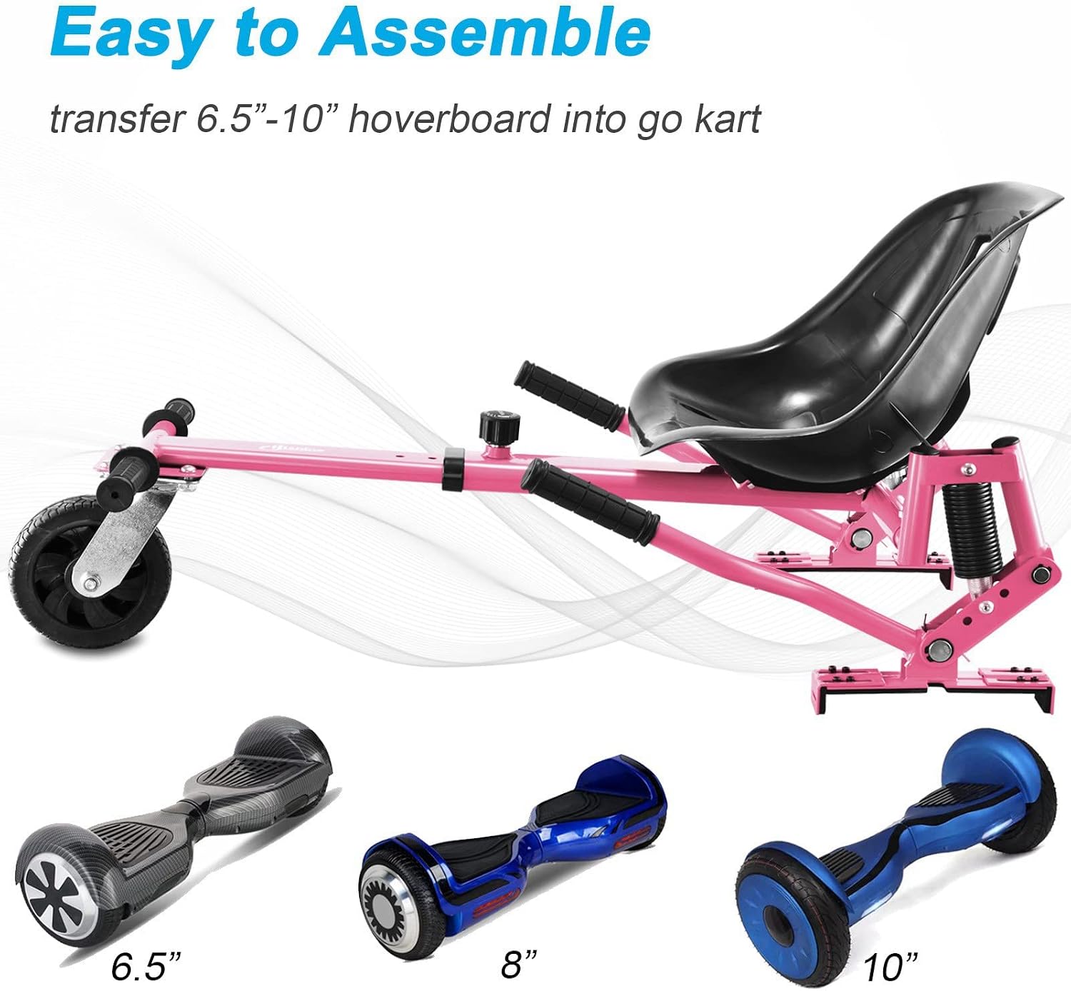 Hishine Hoverboard Go-Kart Attachment with Dual Shock Absorbers & 6' Off-Road Wheel, 265lbs Capacity, 26"-34.5" Length Adjustable for Kids & Adults, Suits 6.5', 8' & 10' Hoverboards