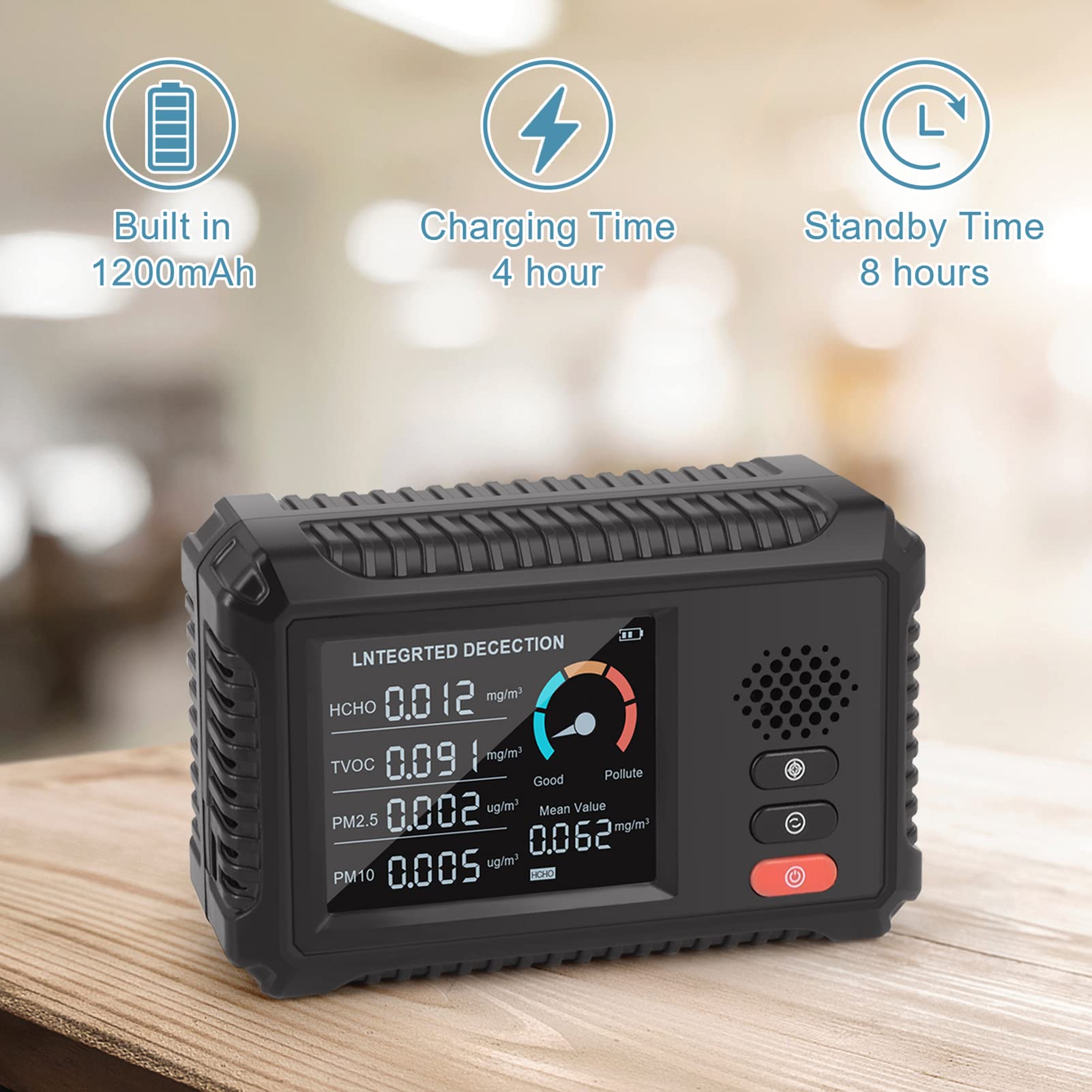 Air Monitor Indoor Outdoor, przenośny detektor CO2 TVOC HCHO, Mierzy dym pyłu PM2.5 Zanieczyszczenie, do biura domowego, zmniejsz ekspozycję na powietrze