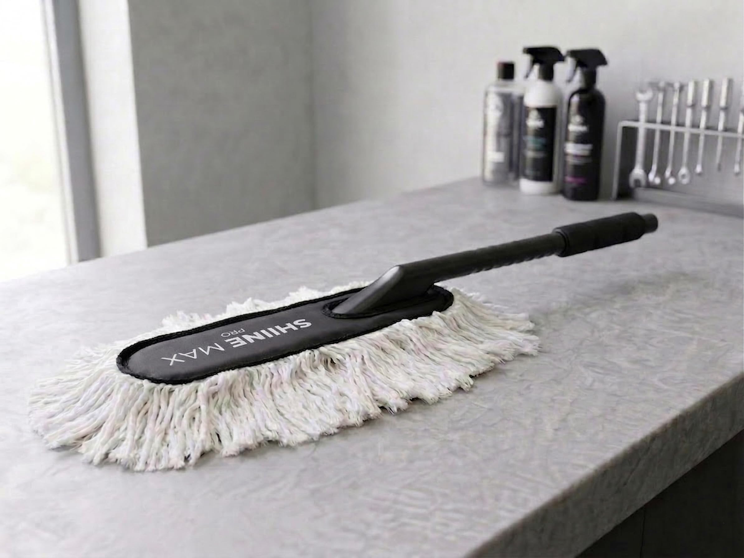 SHINE MAX PRO Car Duster Ceramic Wax Infused Car Cleaner for Scratch-Free Cleaning, Easy Handle Grip|Car Cleaning Kit for Effortless Dust Removal Cleaning Brush with Handle for Car Cleaning, Black-image-18