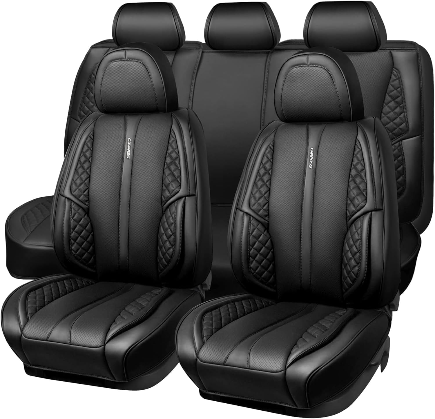 CAR PASS Nappa PU Leather Car Seat Covers Full Set Waterproof Protector Durable Cushioned