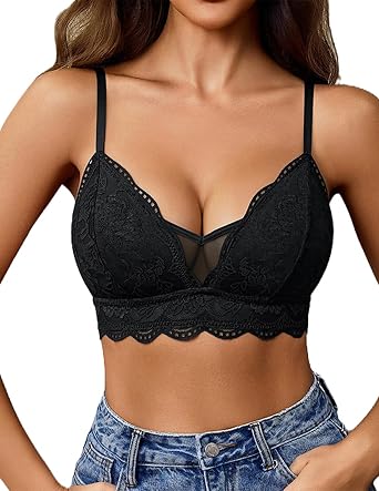 Avidlove Lace Bras for Women V Neck Wireless Bra Non Padded Mesh Bralettes Sexy Comfy Lingerie