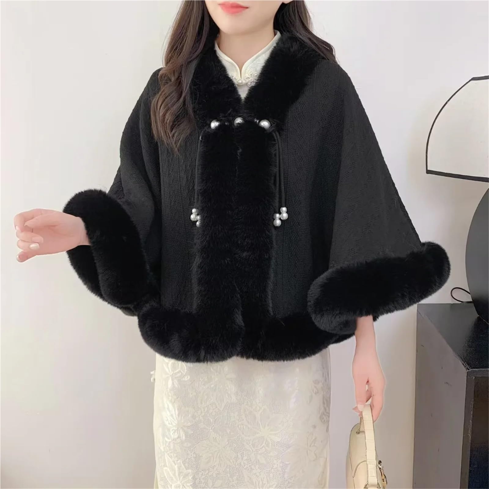 Poncho Donna Poncho Invernale Elegante e Morbido in Pelliccia Sintetica di Coniglio con Fodera Calda e Spessa, Mantello da Donna più Scialle in Velluto