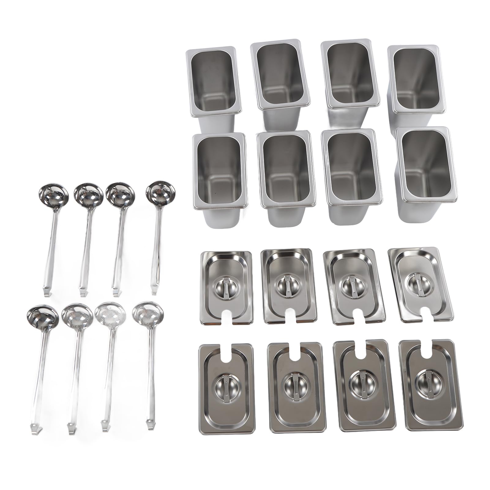 Rejilla telescópica para dispensador de condimentos, soporte para mermelada de acero inoxidable de doble capa con 8 ollas y lavabo de 1,6 L para restaurante buffet, tienda de té (1. Lavabo SHL 8ps)