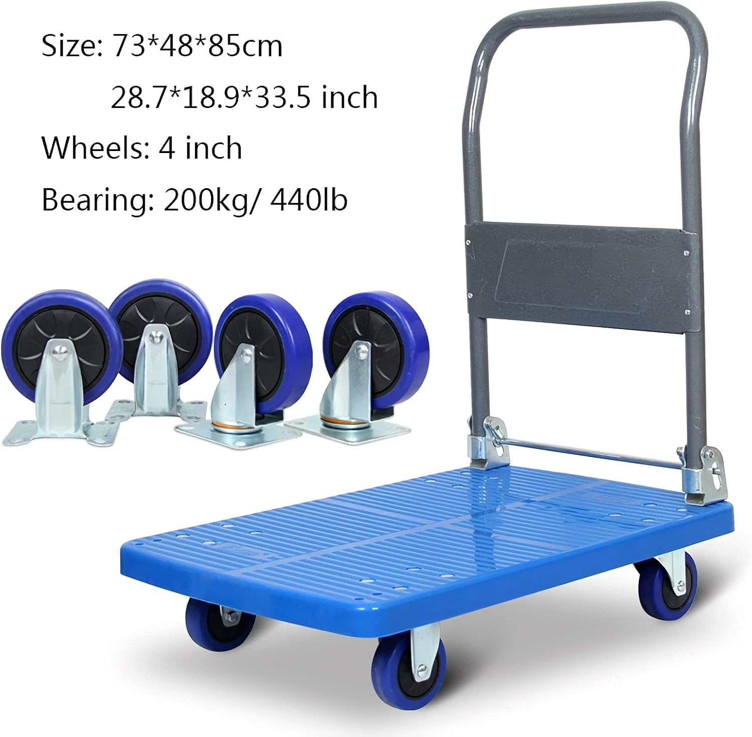 Carrello a Mano in plastica Carrello a Mano Carrello con Piattaforma Mobile con Maniglia Pieghevole in Metallo Ruote silenziose per Ufficio Libreria Carrello ad Alta cap