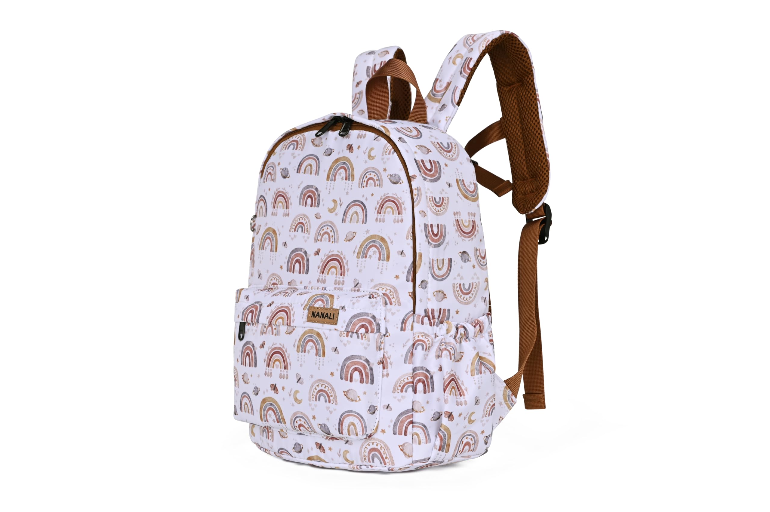 Mochila infantil impermeable con correa para el pecho, etiqueta para el nombre y correas acolchadas, Óxido - Arcos Iris Pequeños, Einheitsgröße, Mochila de guardería