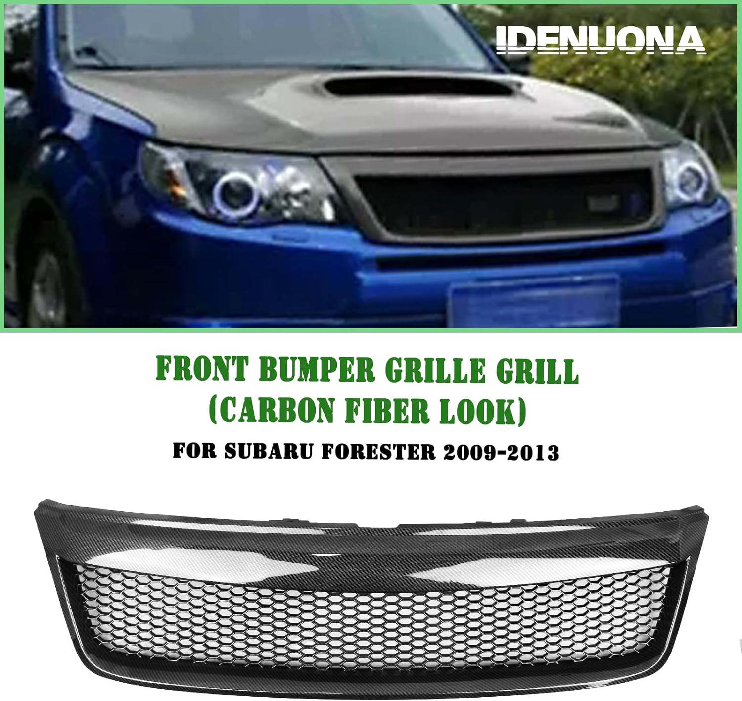 Front Bumper Grille Mesh For Subaru Forester 2009-2013 2010 2011 Matte Black Carbon Fiber Look Glossy Black