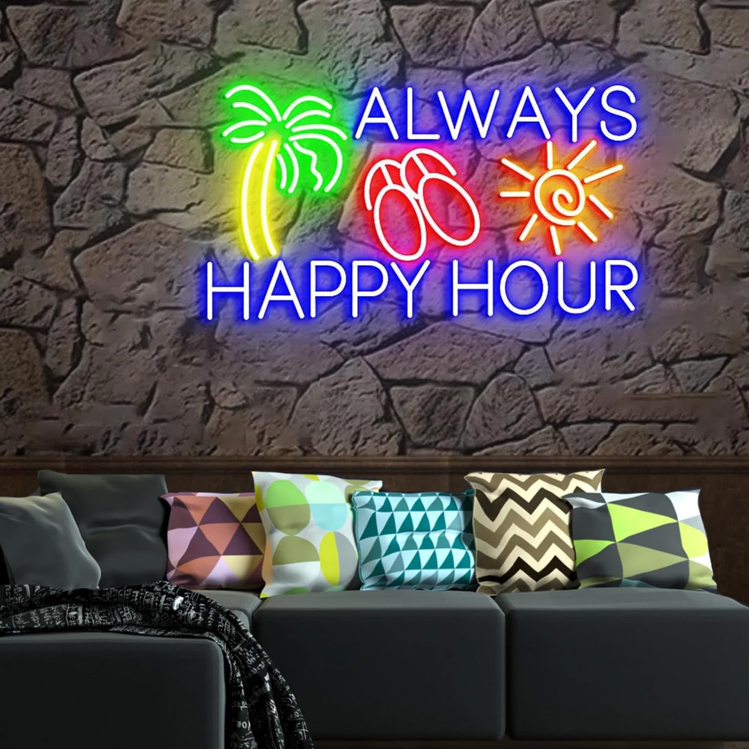 Happy Hour Neon Sign Always Happy Hour Neon Sign，Bar Pub Wall Decor Wedding Decor, Party Decoration, LED Neon Light Sign