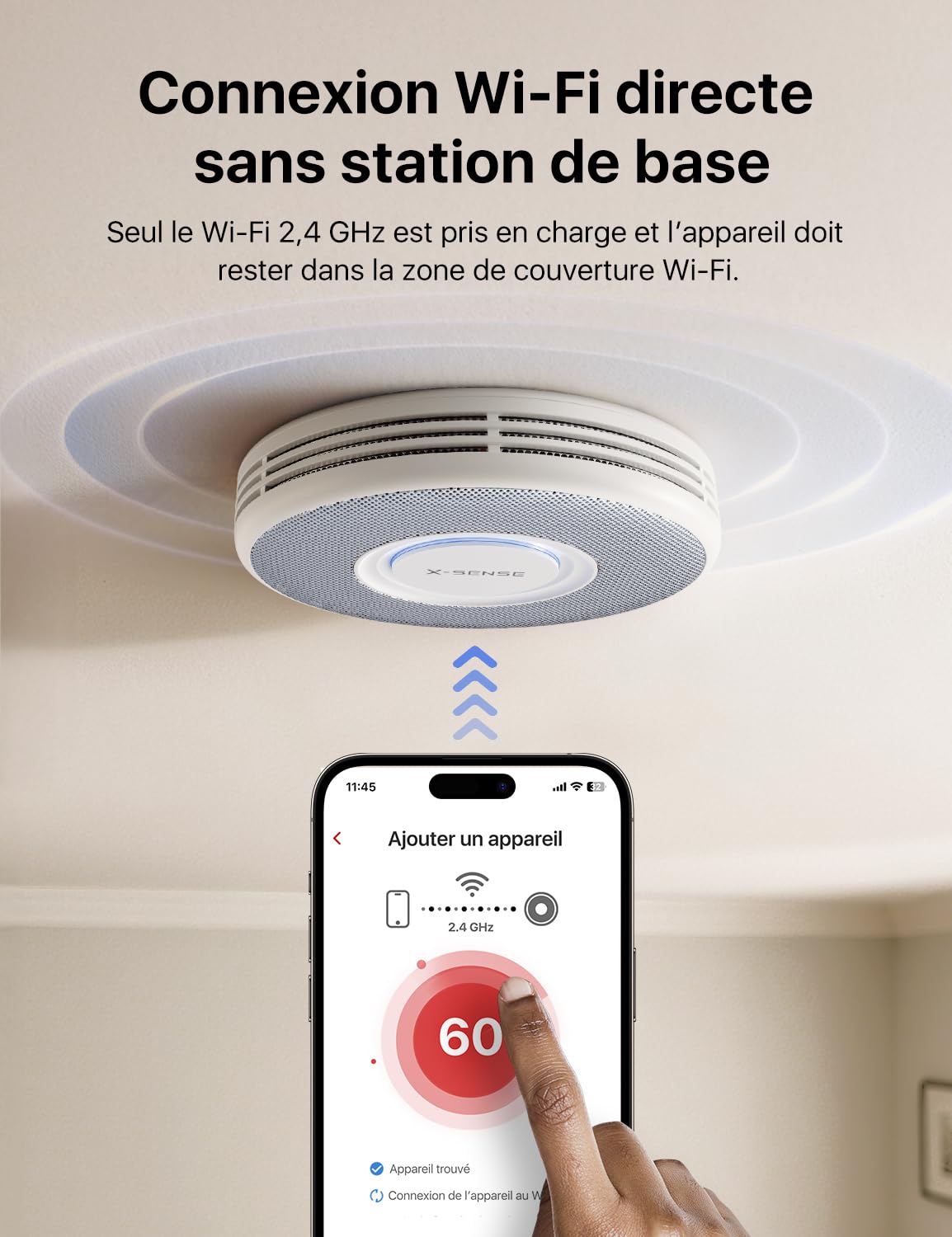 X-Sense Détecteur de Fumée Connecté Wi-FI, Alarme Incendie avec Alertes Vocales en Français, 17 Emplacements, Batterie Remplaçable, Épaisseur 33 mm, XS0B-iR, Lot de 1
