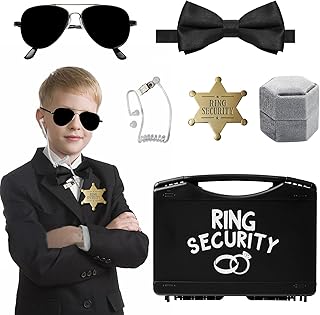 Ring Bearer Security Wedding Gifts Box Set, Include 1Pcs Sunglasses, Acoustic Earpiece Tube, Security Badge, Wedding Ring Box, Bow Tie for Kids