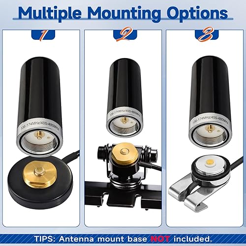 Miniatura 4 de Bingfu Antena de radio móvil de radio móvil de doble banda VHF UHF 136-174MHz 400-470MHz Radio aficionado de bajo perfil Antena de montaje NMO para