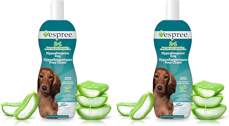 Shampoo e Condicionador Hipoalergênico para Cães Espree com Aloe Vera, 2 em 1, Sem Sulfatos e Parabenos, 2 frascos de 591 mL