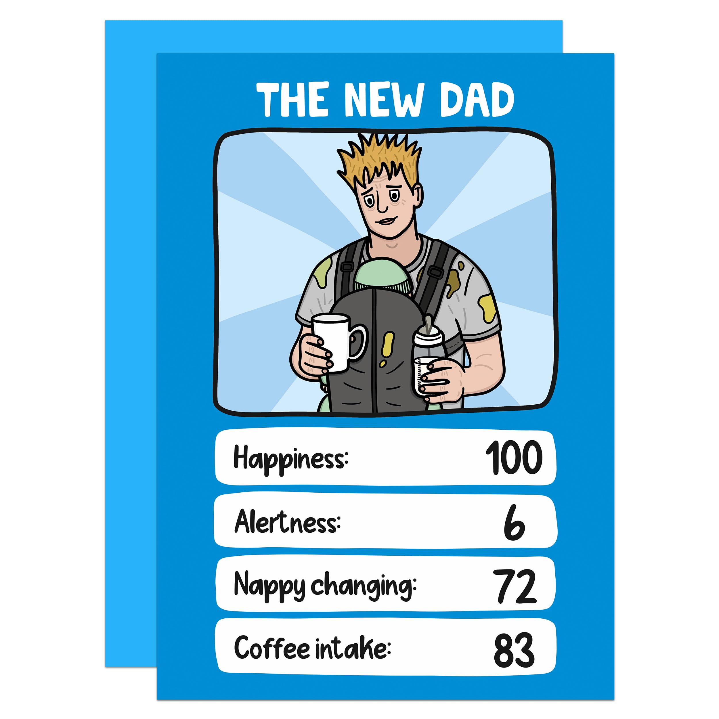 Funny New Dad Card, First Time Fathers Day, Congratulations, Humorous, Baby, Coffee Sleep Deprived, Dad Stats Fathers Day Card (New Dad)