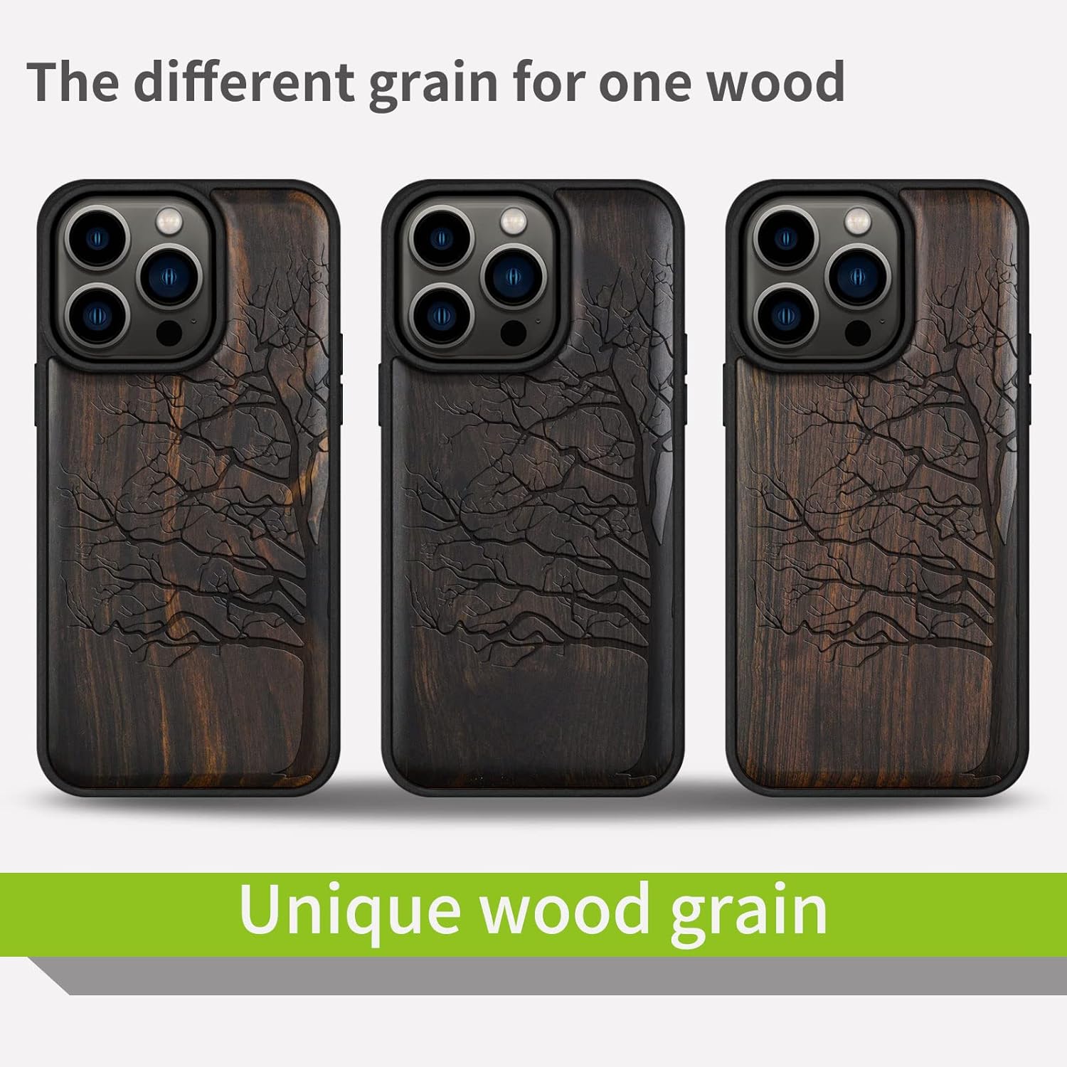 Carveit Magnetic Wood Case for iPhone 14 Pro Case [Natural Wood & Black Soft TPU] Unique & Classy Wooden Shockproof Protective Cover Compatible with magsafe (Eternal Tree -Blackwood)