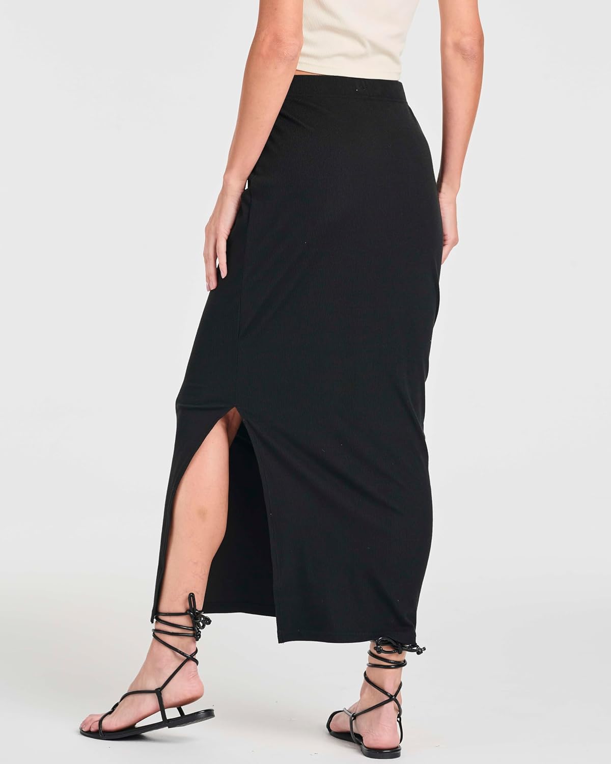 Real Essentials 3 Pack: Women's Ribbed High Waisted Maxi Skirt with Side Slit - Casual Long Pencil Skirt - Image 3