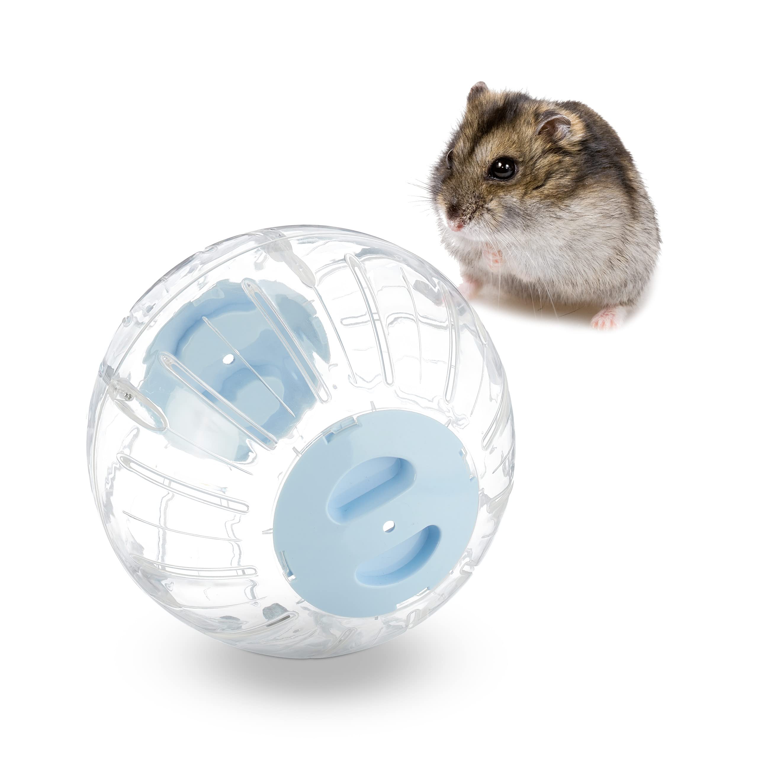 Relaxdays Hamsterball, Ø 18,5 cm, Laufkugel für Hamster & Mäuse, Kunststoff, Nagerspielzeug zum Laufen, transparent/blau