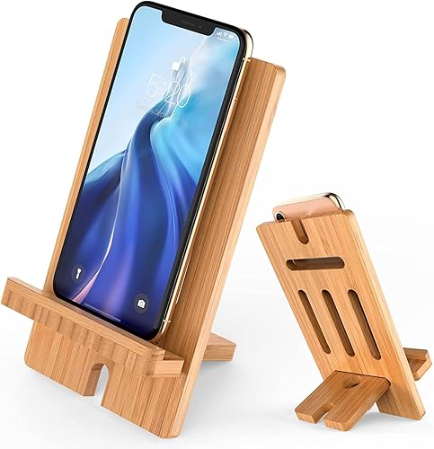 Bookaholic Soporte para teléfono celular, soporte de madera de bambú para teléfono inteligente de carga de escritorio compatible con Pad, teléfono 8