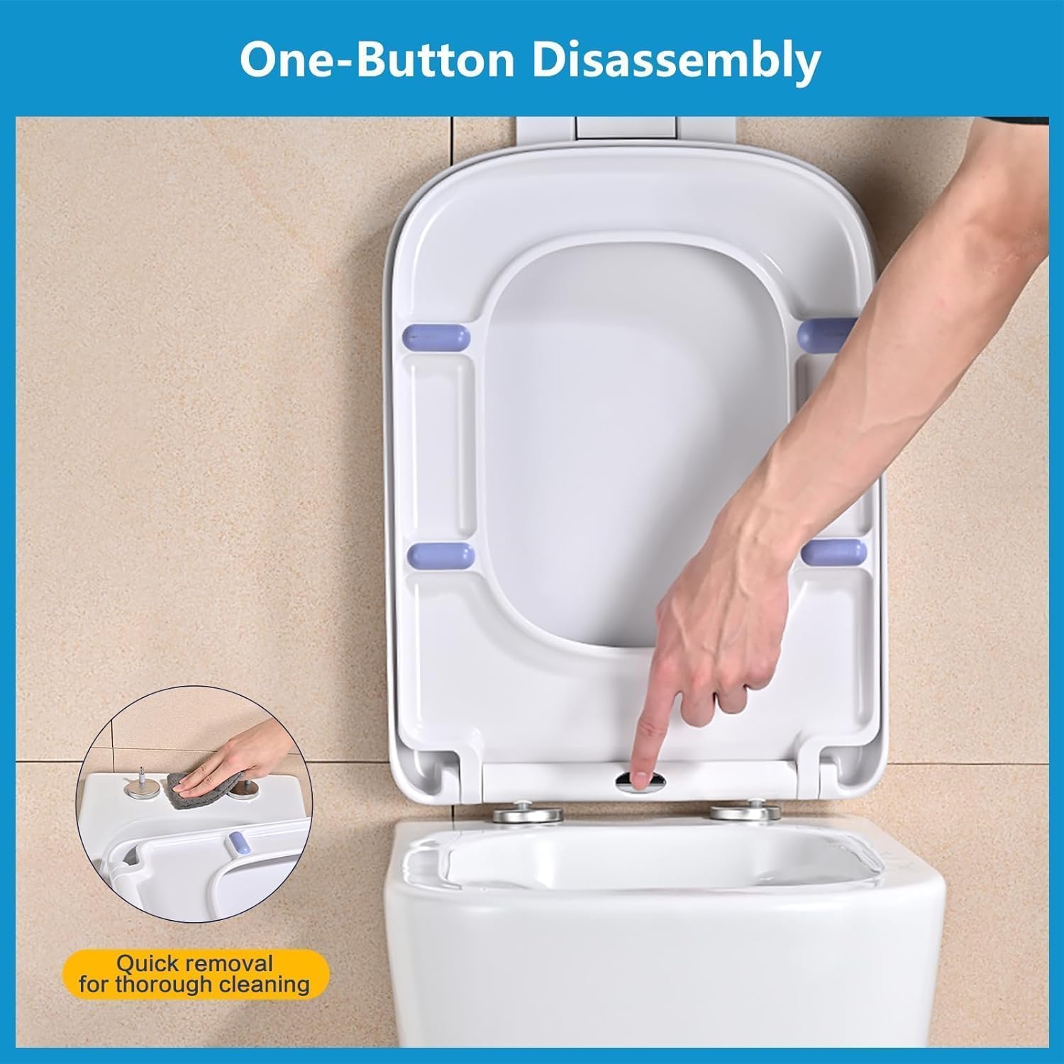 Tapa Wc Forma Cuadrado [Corto],YEAUPE PRO Asiento de inodoro cuadrado con cierre suave y liberación rápida para una fácil limpieza,universal para inodoros de forma cuadrada,42,4 * 36,2 * 4,4CM