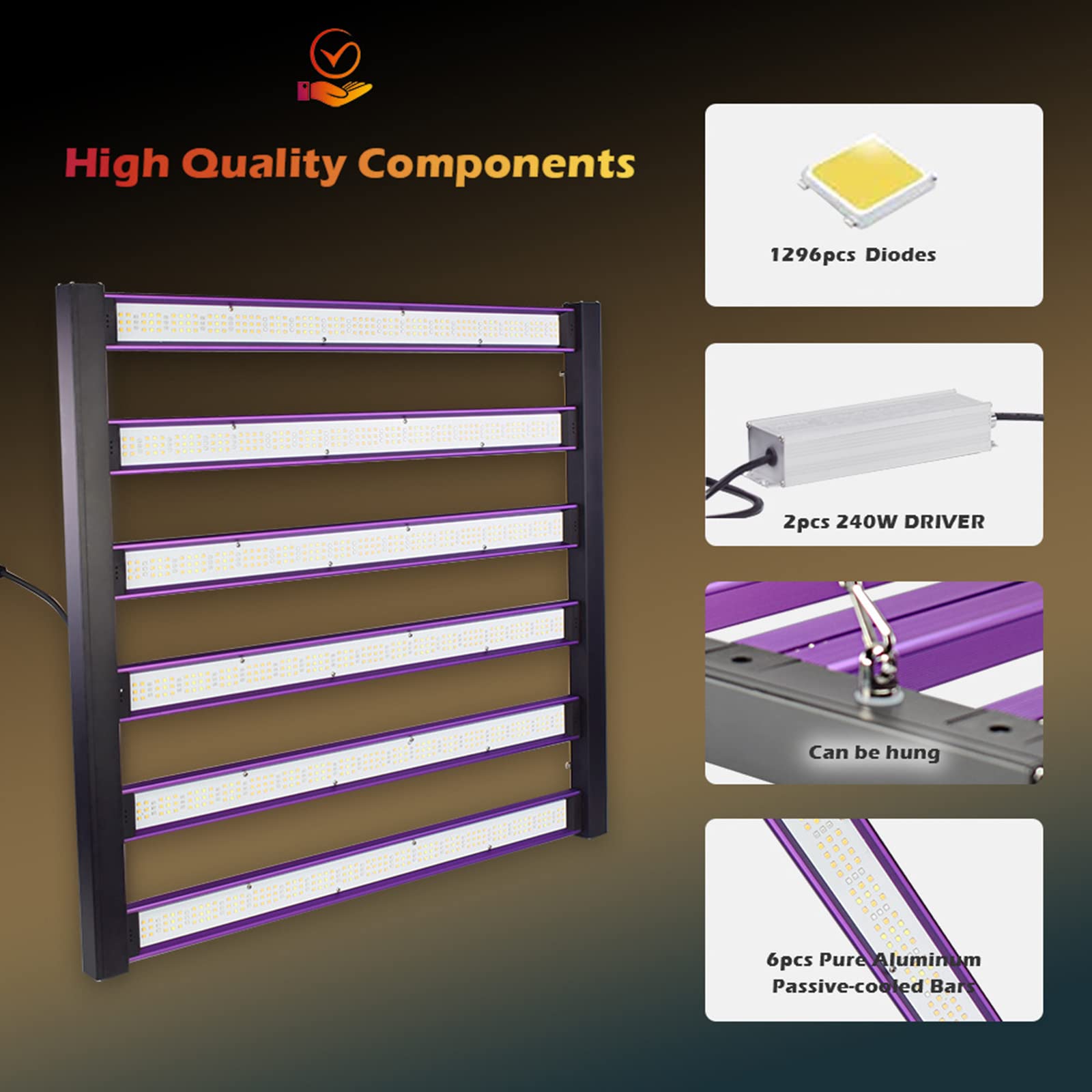 Lampes de Culture LED 480 W, Lampe de Croissance pour Plantes d'intérieur à Spectre Complet avec LED IR Couverture de 15 x 15 Pieds pour Plantes d'intérieur Hydroponique Serre Veg Bloom AC100-277 V