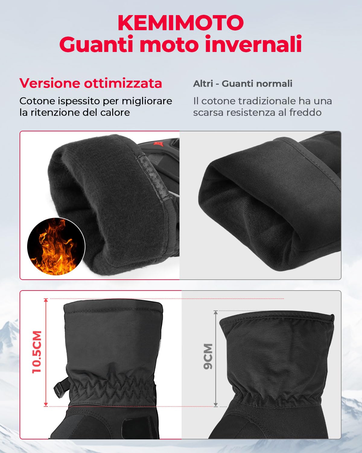 KEMIMOTO Guanti Moto Invernali, Guanti da Moto Invernali Uomo Donna con Touch Screen, Guanti Moto Impermeabile Protezione Leggero e Caldo per Motociclismo, Ciclismo