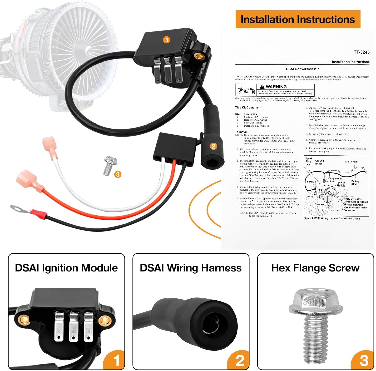 Engine Ignition Module, Lawn Garden Equipment Engine Ignition Coil Kit Compatible with Kohler CV16 CH16 Speed Advance Module Replace# 12-707-01-S, 12-584-12-S