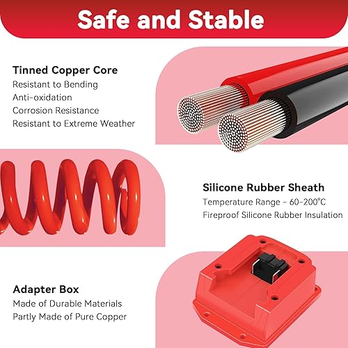 Miniatura 5 de Abrazaderas de cable de puente para Milwaukee 18V, 3ft 8AWG batería portátil arrancador automotriz cables de refuerzo para