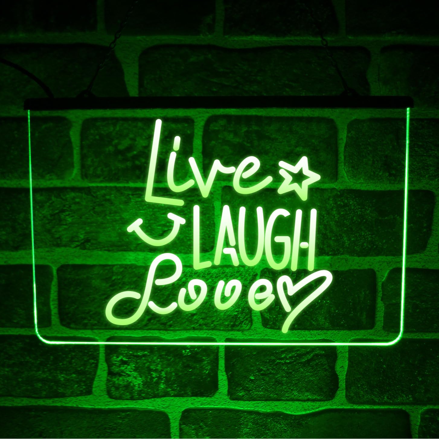 Paint The Town Led Green Live Love Laugh Neon Led Light Up Sign | Hanging Inspirational Quote Plaque For Kitchen Décor (Green)