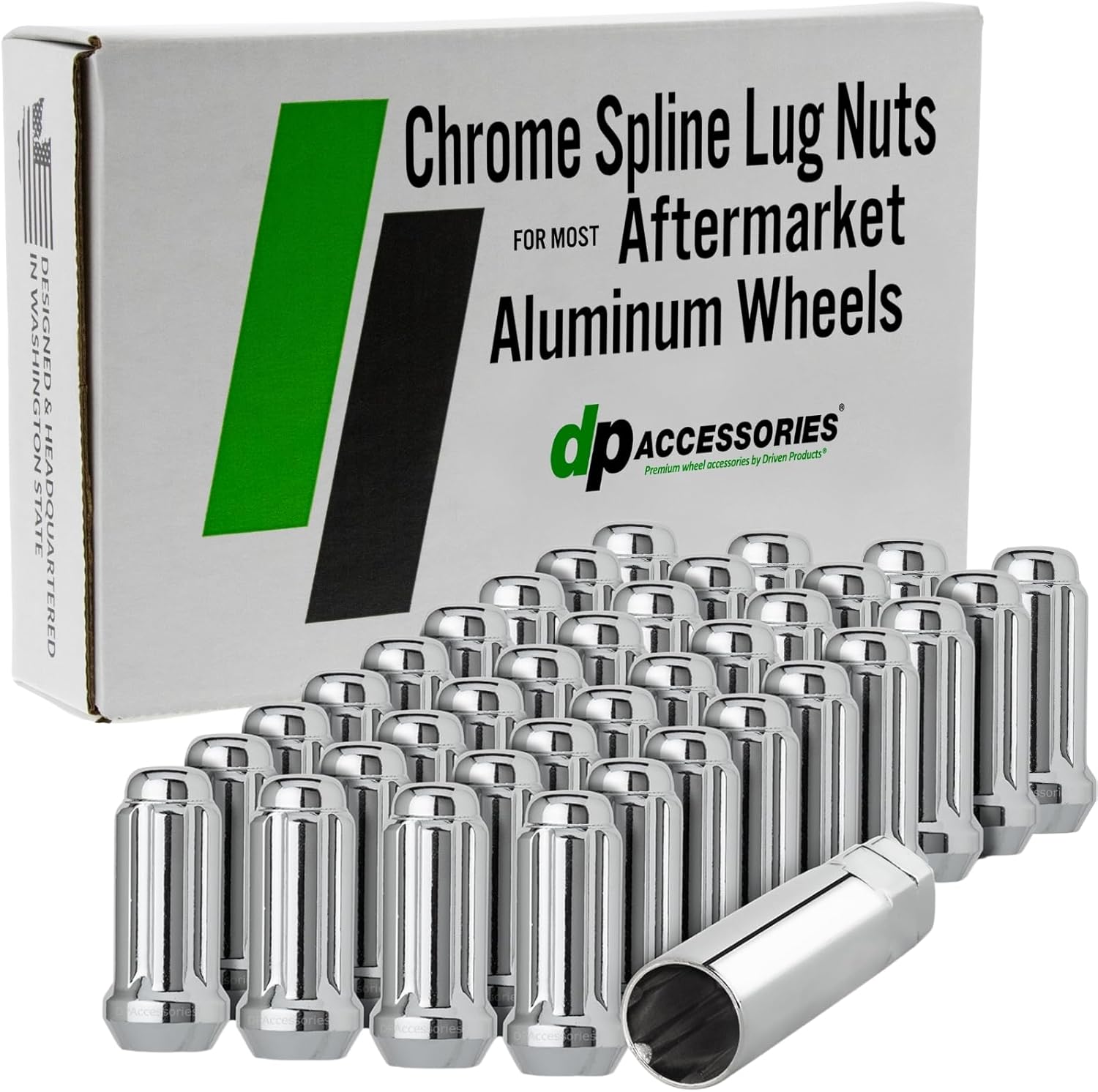 DPAccessories Lug Nuts Compatible with 2003-2009 Hummer H2 SUV | Black Spline Style | Aftermarket Aluminum Wheels Only | Set of 36 Wheel Nuts & 1 Tool | DHUH2S01A-BK/1
