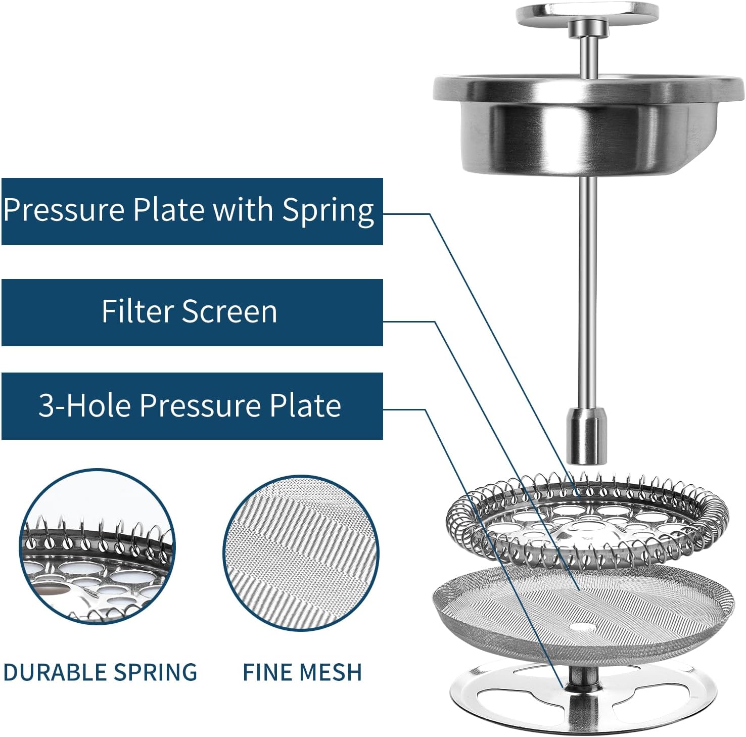 MERMOO YILAN Handleless French Press Coffee Maker - 12 oz Stainless Steel Insulated 3-in-1 Press for Coffee, Tea & Milk Frother with Detachable Silicone Sleeve | Space Saving Design