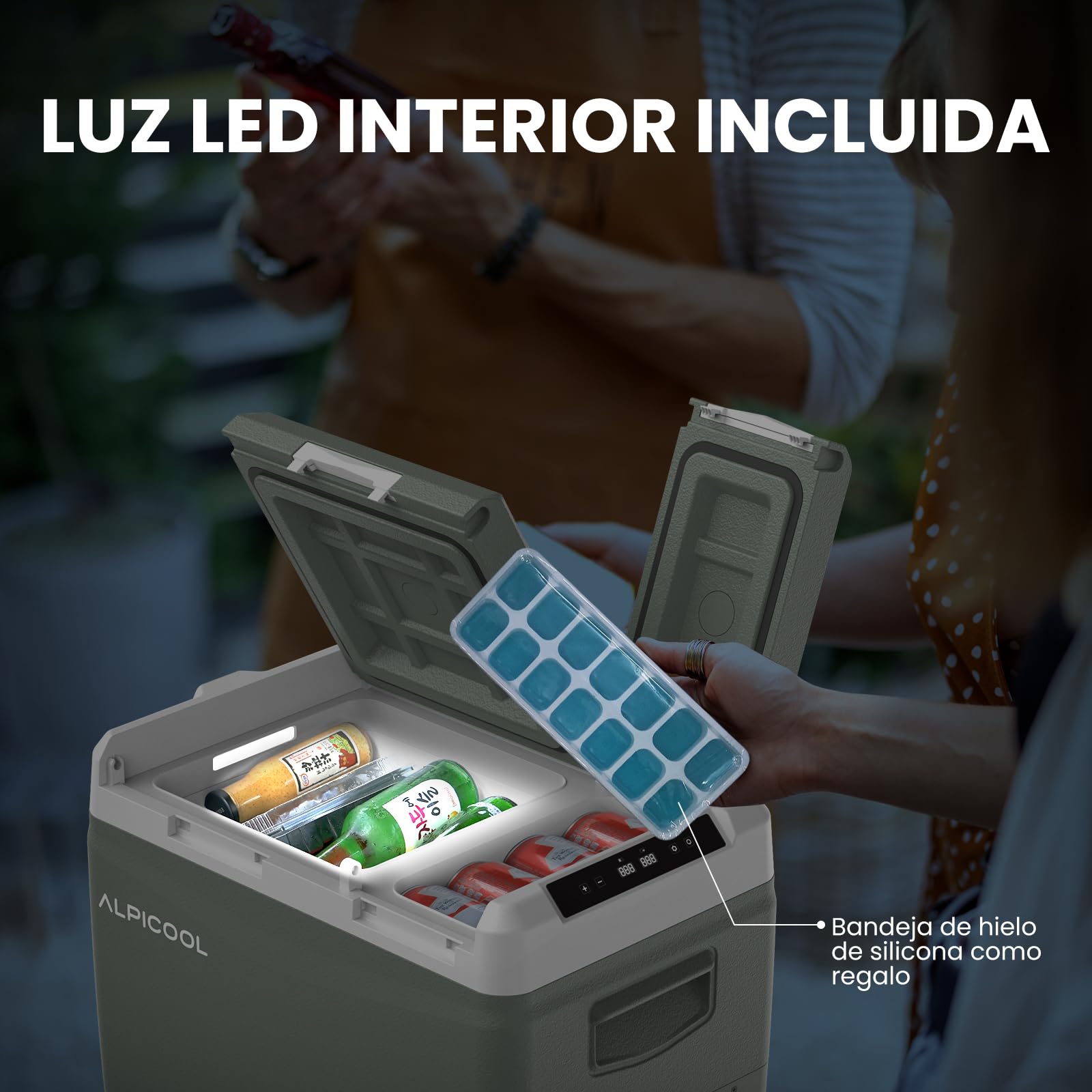 Alpicool KLS58 47L Nevera Portátil con Control de APP,2026 de Doble Zona Nevera de Coche 12V/24V DC 100~240V AC,20°C a -20°C, Refrigerador de Coche para Hogar,Camping,Bandeja de Hielo Incluida,Verde