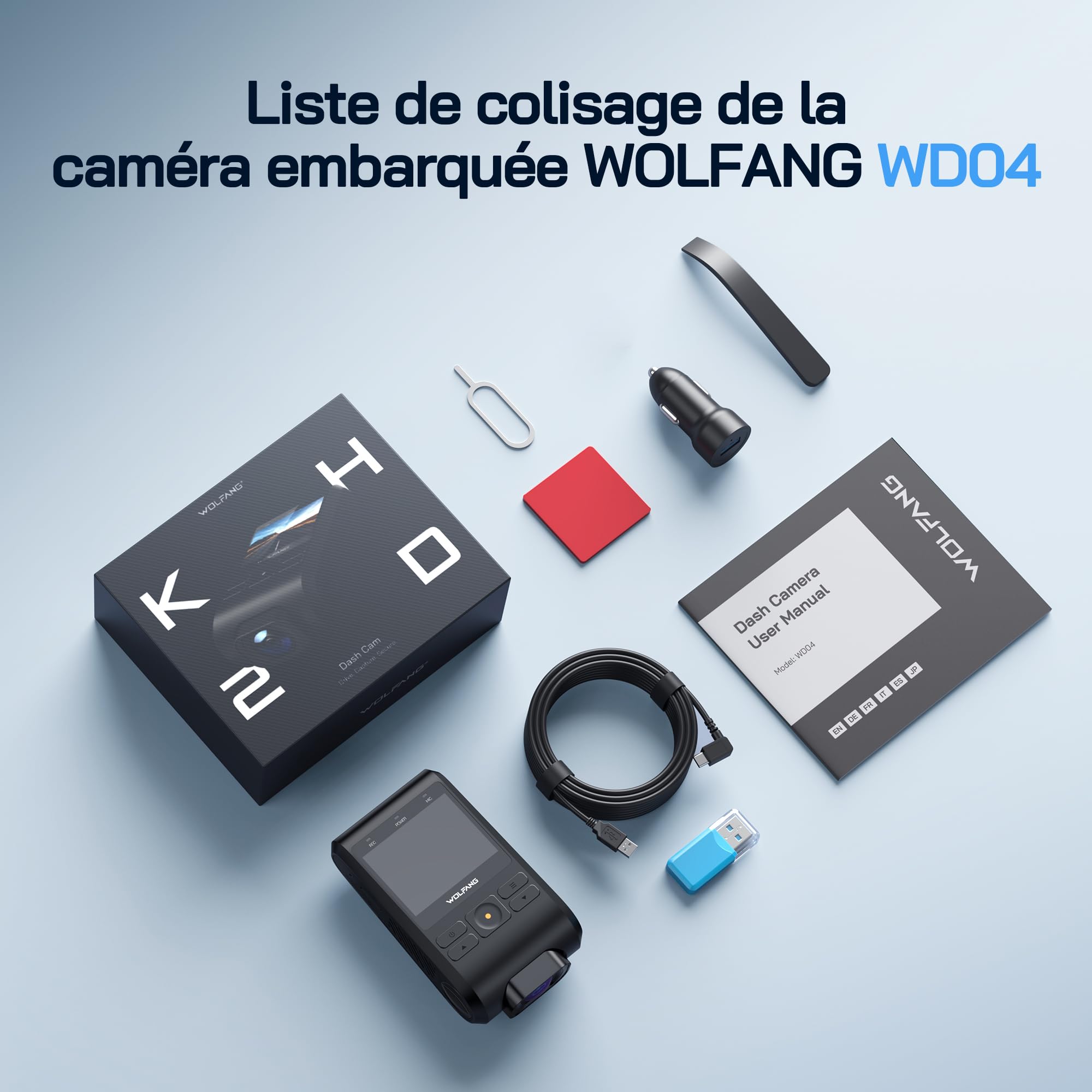 WOLFANG 2.5K Dashcam Voiture, Wi-FI Caméra Voiture, IPS 2" Grand Angle 170°, G-Capteur, Mode Stationnement 24H, Vision Nocturne, Enregistrement en Boucle