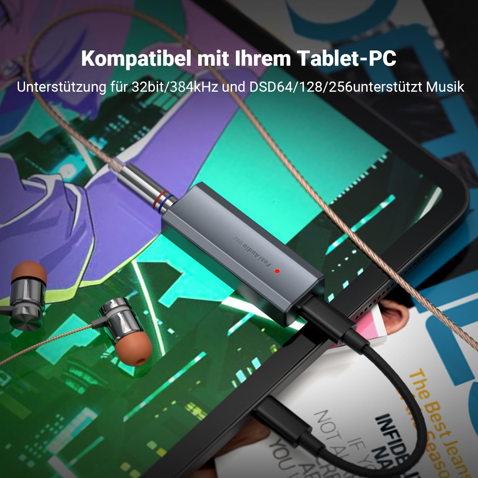 Fosi Audio DS2 Kopfhörerverstärker DAC 3,5 mm USB C Klinke Audioadapter Tragbarer Verstärker mit Dual-Ausgang DSD256 4,4 mm symmetrischer hochauflösender CS43131 Chip für iPhone iPad