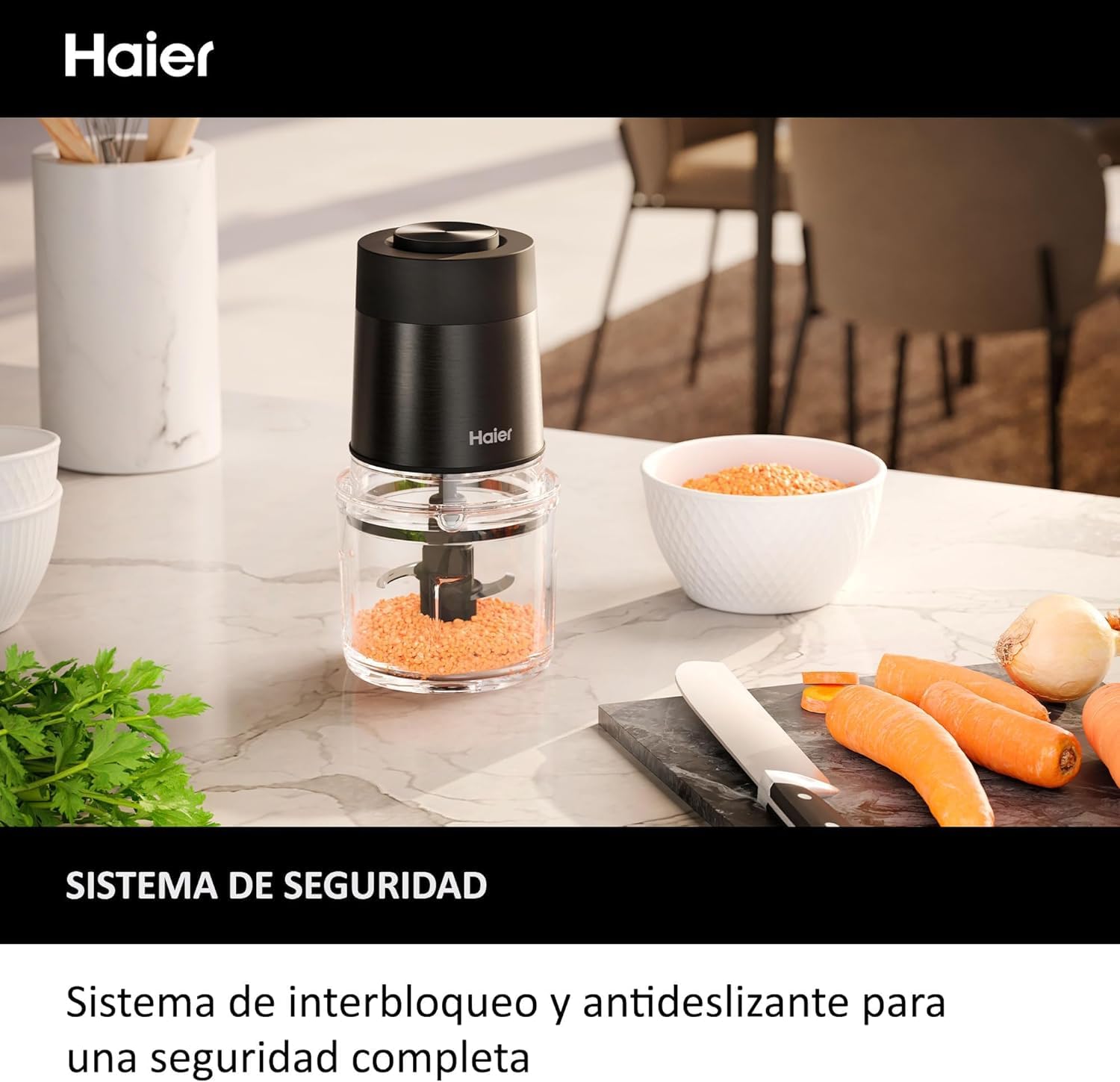 HAIER Picadora Compacta, Eléctrica 550W, 2 Velocidades, Picadora de Verduras, Base Antideslizante, Bol de Vidrio de 0,5L [I-Master Series 5]