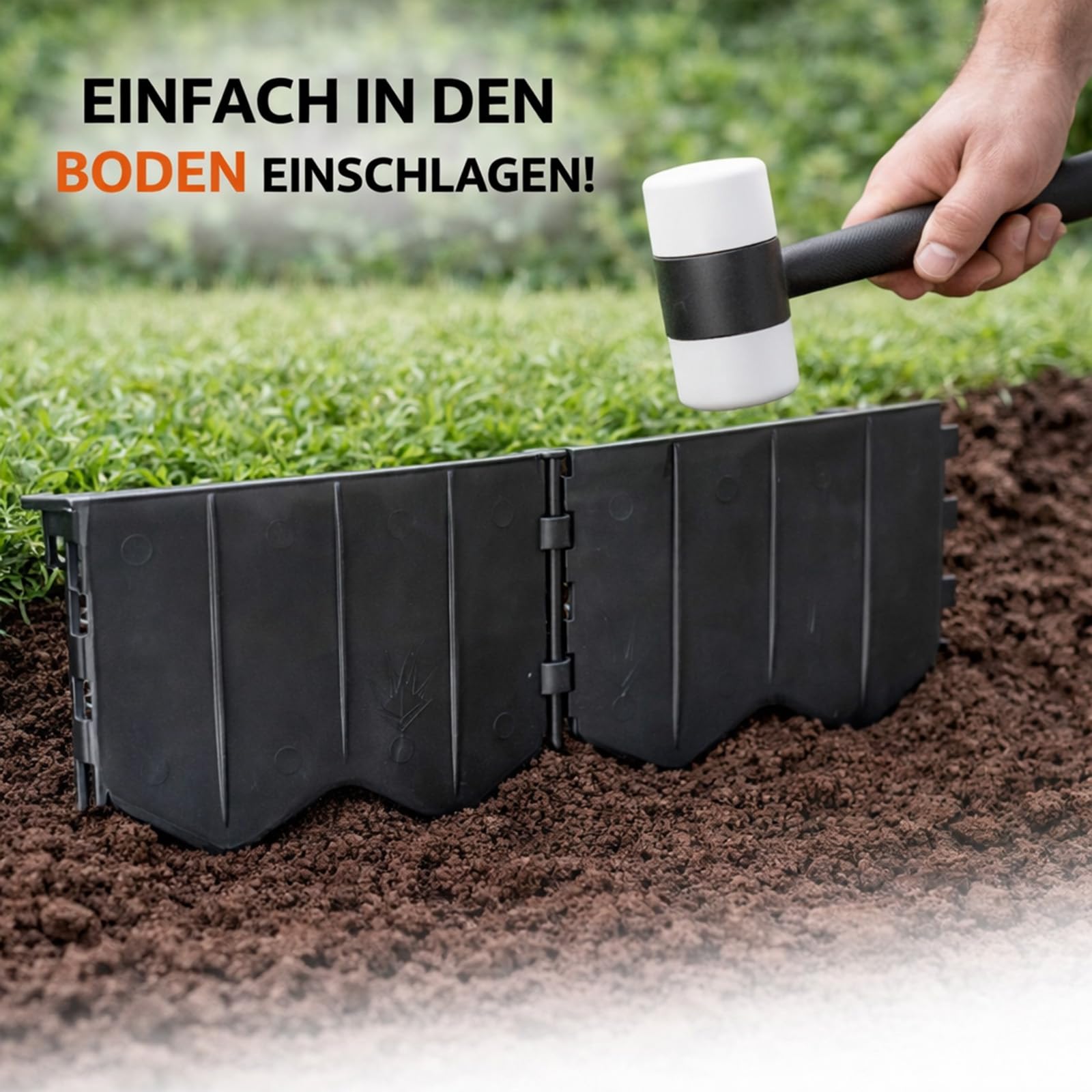 Rasenkante Kunststoff 20,6 m Beetumrandung Stecksystem Flexibel Garten | BURI, 142 Elemente, Mähkante, wetterfest, frostsicher, UV-beständig, recyceltes Material, Garten, unsichtbare Beeteinfassung